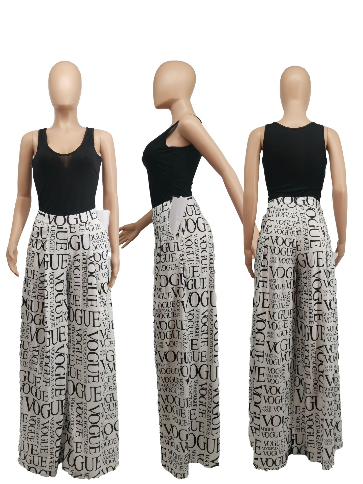 Printed Letter Wide-leg Loose Mid Waist Casual Women's Fashionable All-match Slimming Pants