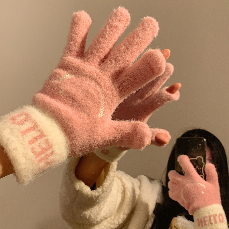 Winter Fingerless Knitted Gloves Touchscreen Warm Windproof