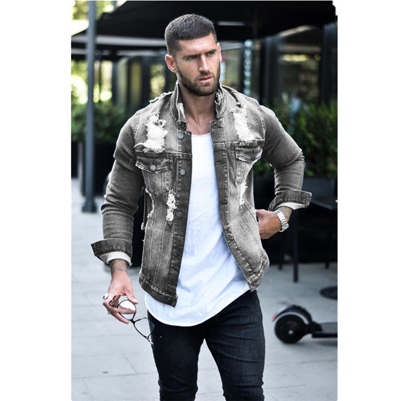 Single-Breasted Lapel Denim Jacket With Slim Pockets