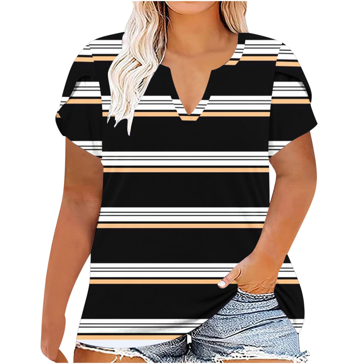 Women's V-neck Printed Short Sleeved Top