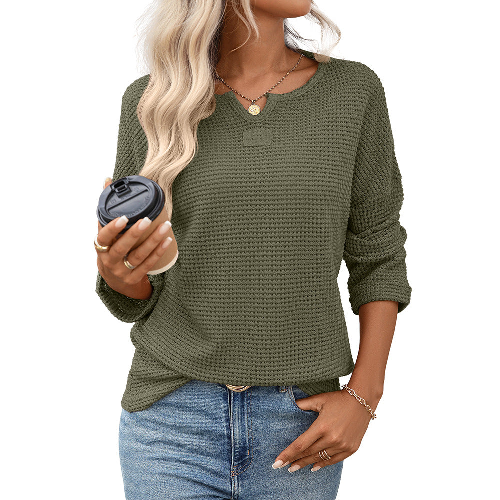 Women's Autumn Striped Waffle Knitted T-shirt