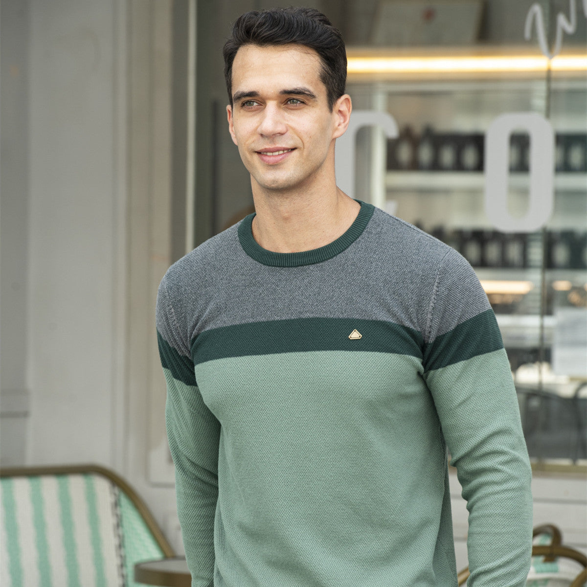 Mønsterstrikket langærmet herresweater