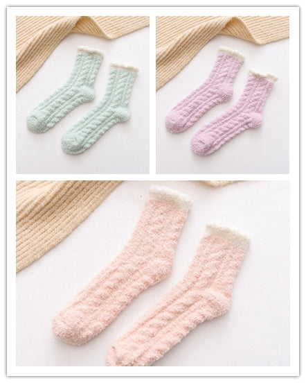 Solid color coral fleece mid-tube women's socks