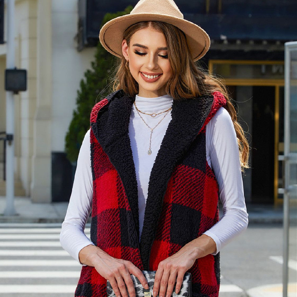 Cardigan Plaid Plys Vestfrakke Til Kvinder