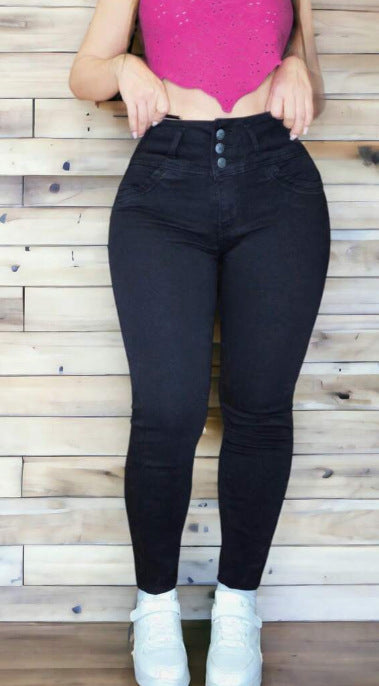 High-waisted Multi-button Slim-fit Pants For Women