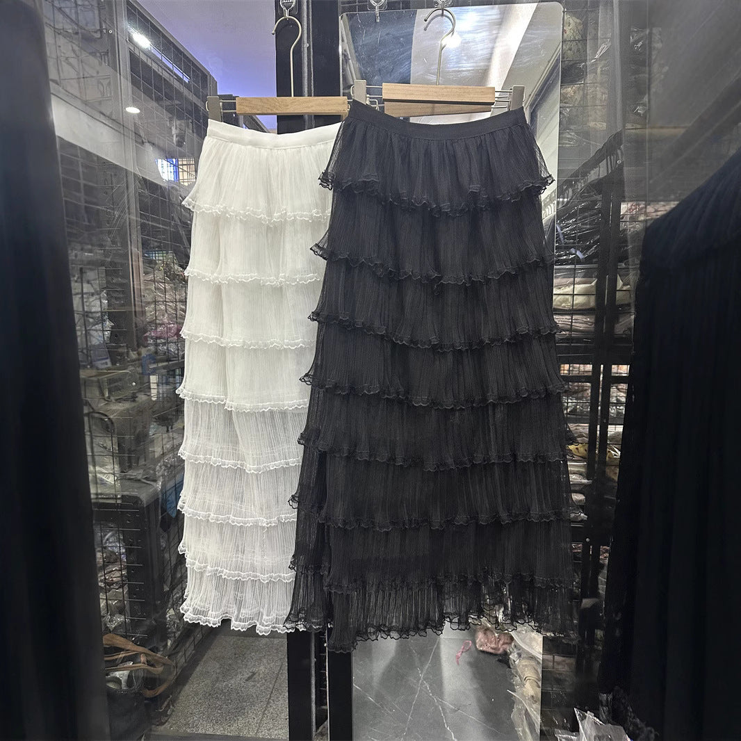 Lace Pleated Net Yarn Cake Skirt