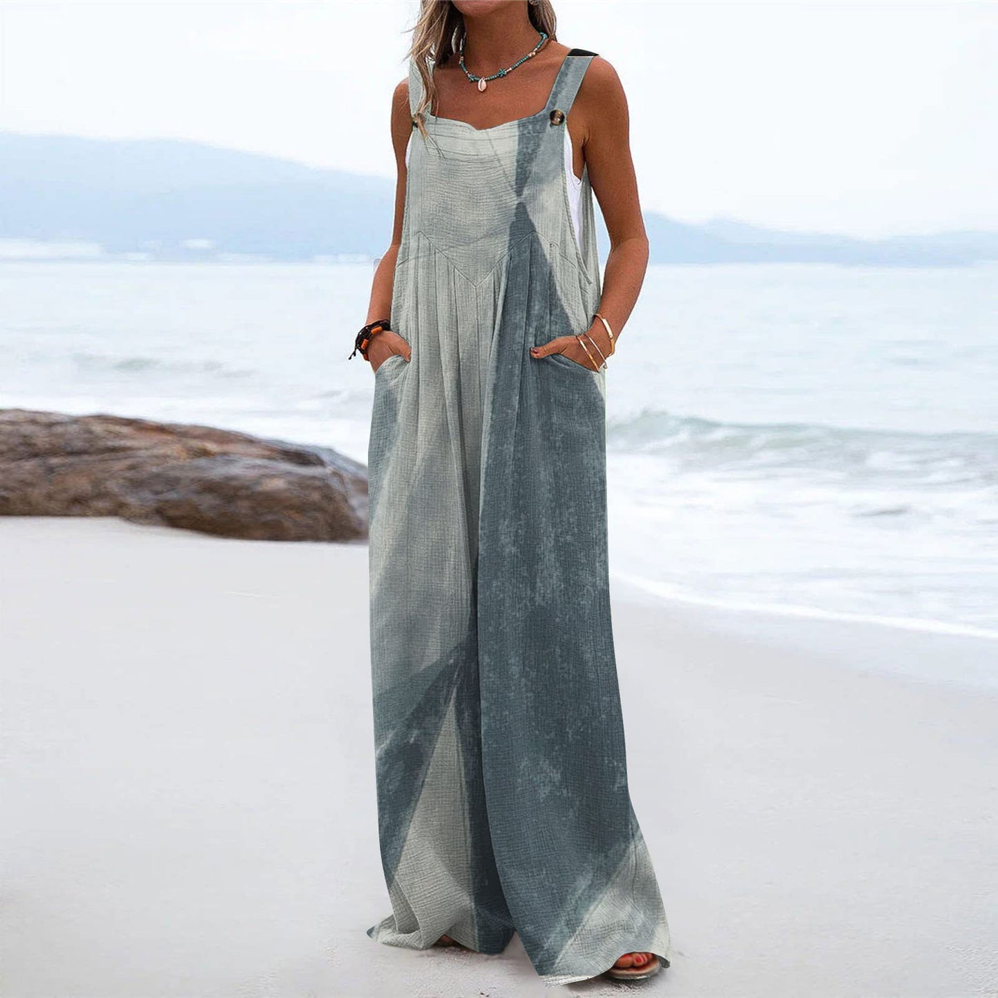 Loose-fit Jumpsuit With Printed Patchwork And Pockets
