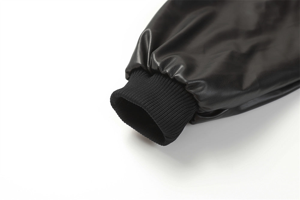 Men's High Street Fashion Design Sense Niche Punk Motorcycle Color Matching PU Leather Jacket