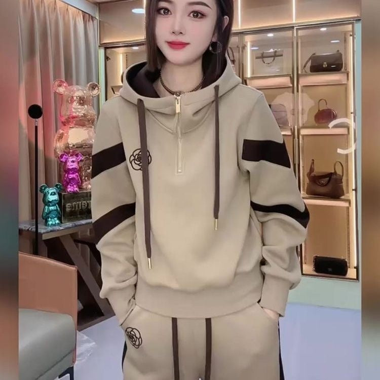 Fleece-lined Hoodie And Wide-leg Pants Two-piece Set Trendy