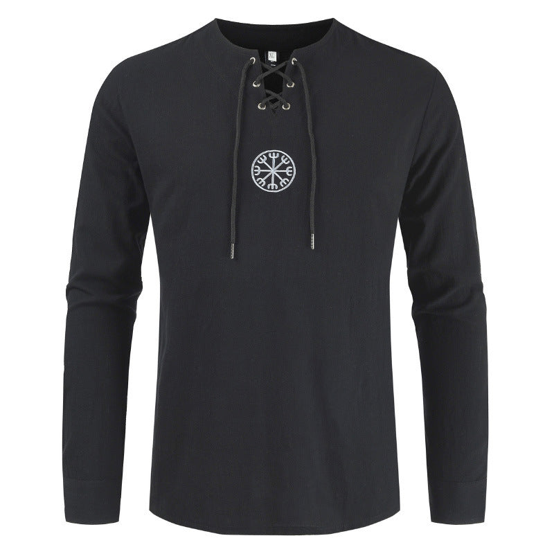 Cotton and linen embroidered long-sleeved tether shirt