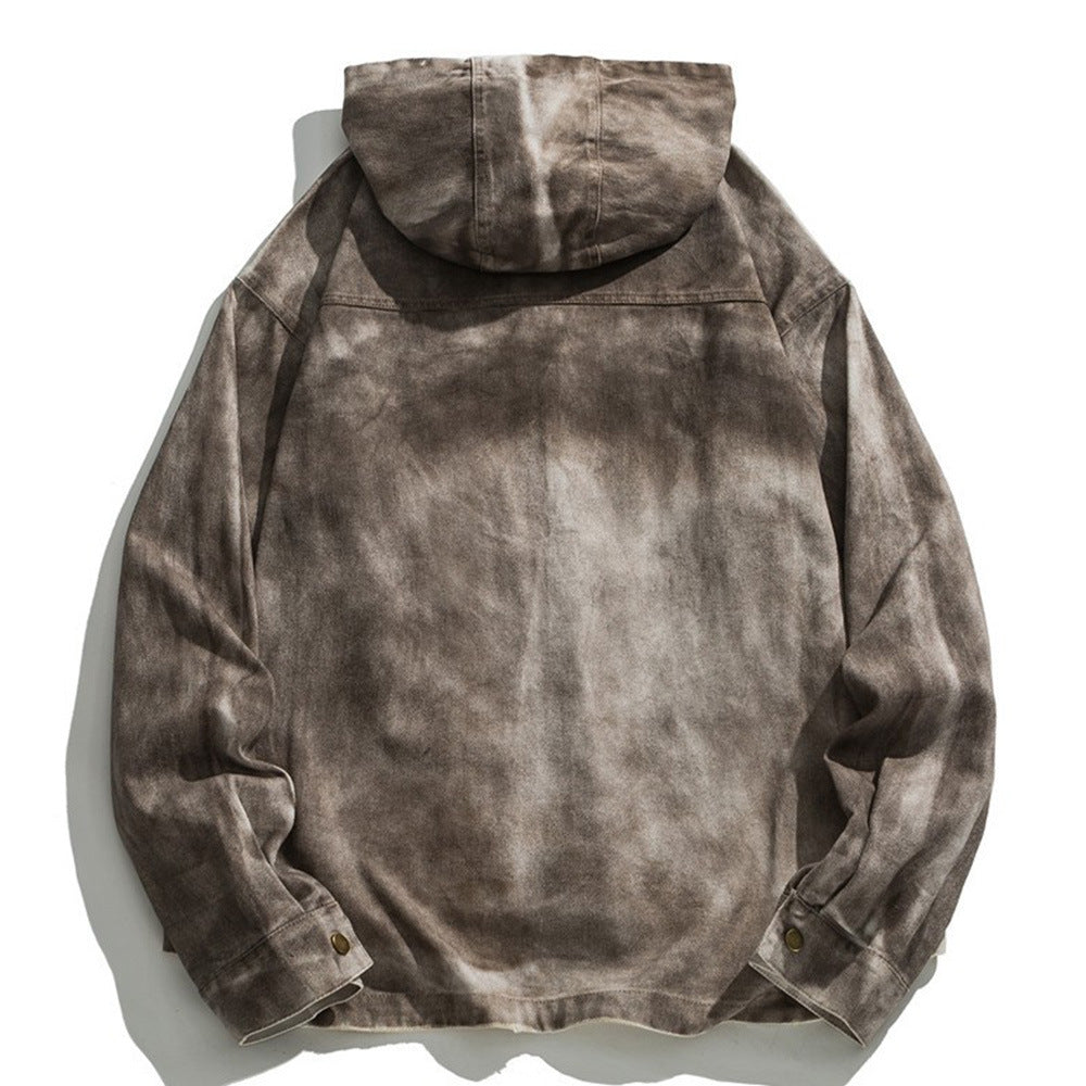 Waste Soil Wind Ripped Distressed Dirty Denim Hooded Jacket