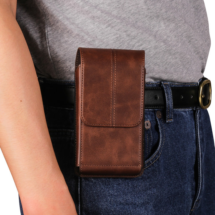 Vertical Smart Phone Accessory Waist Bag Buckle Leather Belt Leather Case Card Slot Multi-functional Trend