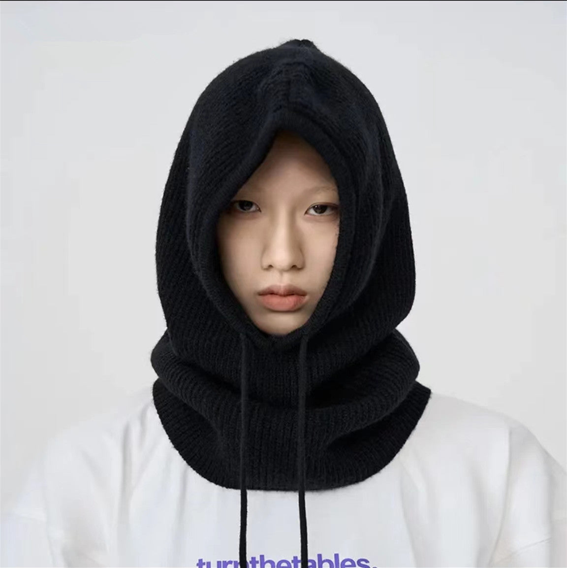 Knitted Wool Drawstring Pullover Hat