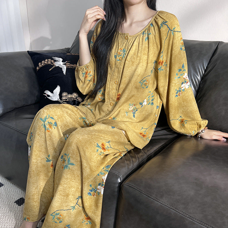 Løstsidende Loungewear Sæt til Kvinder med Lange Ærmer, Lange Bukser og Print