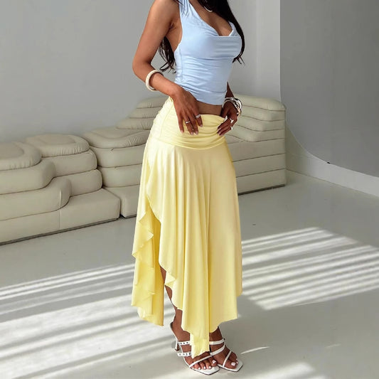 Elegant Pleated Asymmetrical Split Skirt