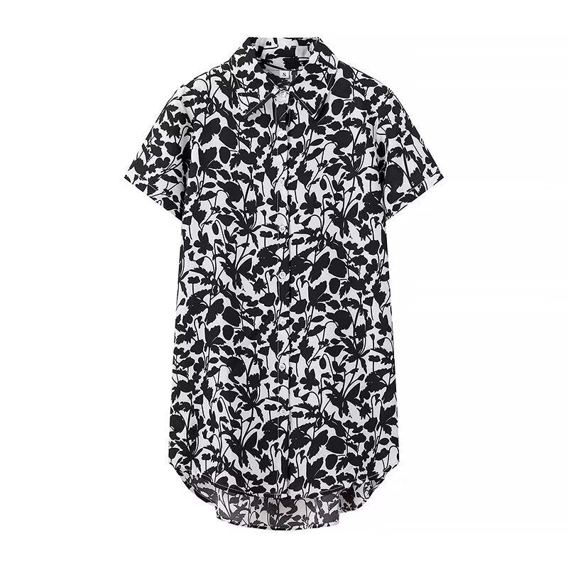 Women's Street Fashion Printed Short Sleeve Mid-length Shirt