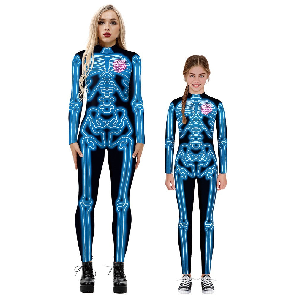 Skeleton Digital Printing Wansheng Tight Long Sleeve Jumpsuit