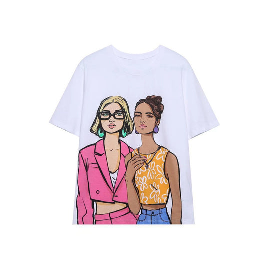 Casual Fashion Crew-neck Short-sleeve Top Girls 3D-printed T-shirt