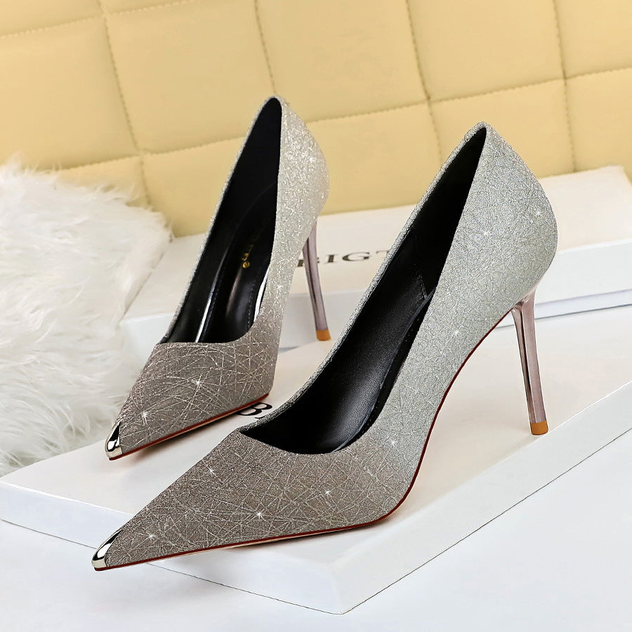 High Heels Stiletto High Heel Shallow Mouth Color Gradient Metal Pointed Toe Shoes