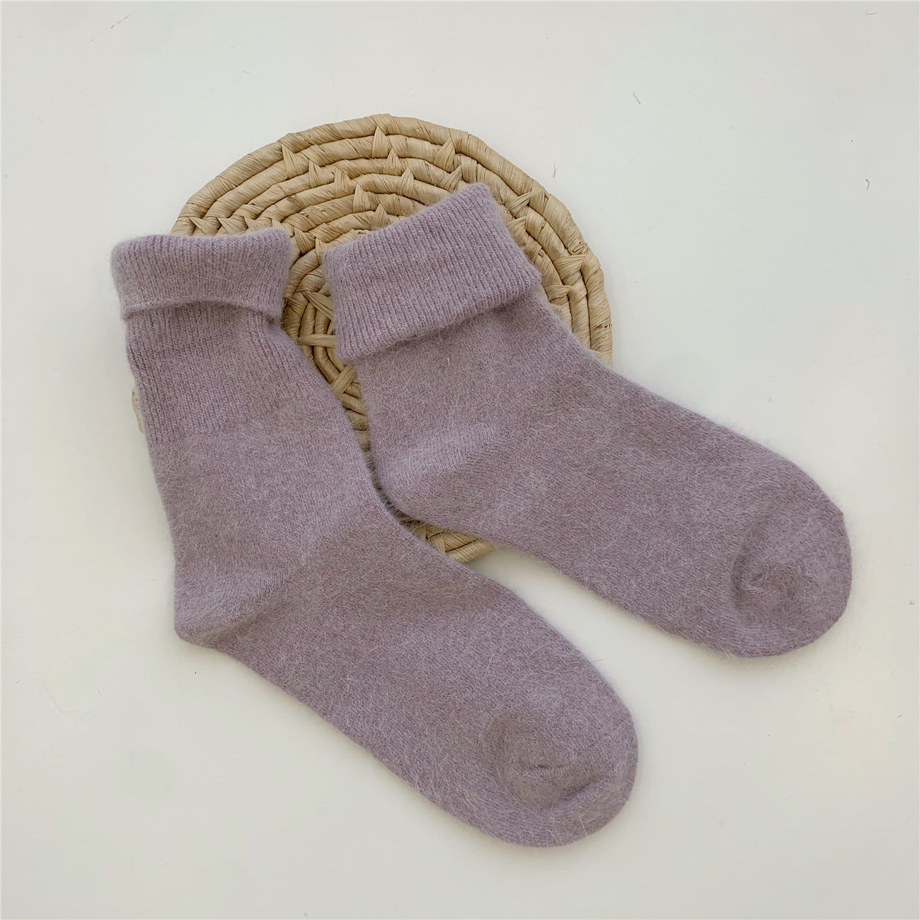 Thickening Warm Solid Color Rabbit Fur Women's Socks