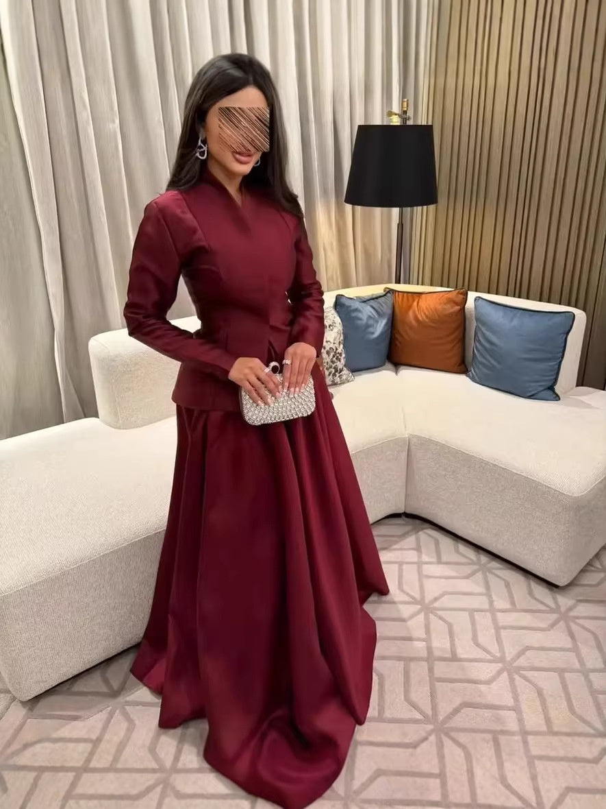 Elegant Saudi Arabian Formal Suit And Long Dress Set
