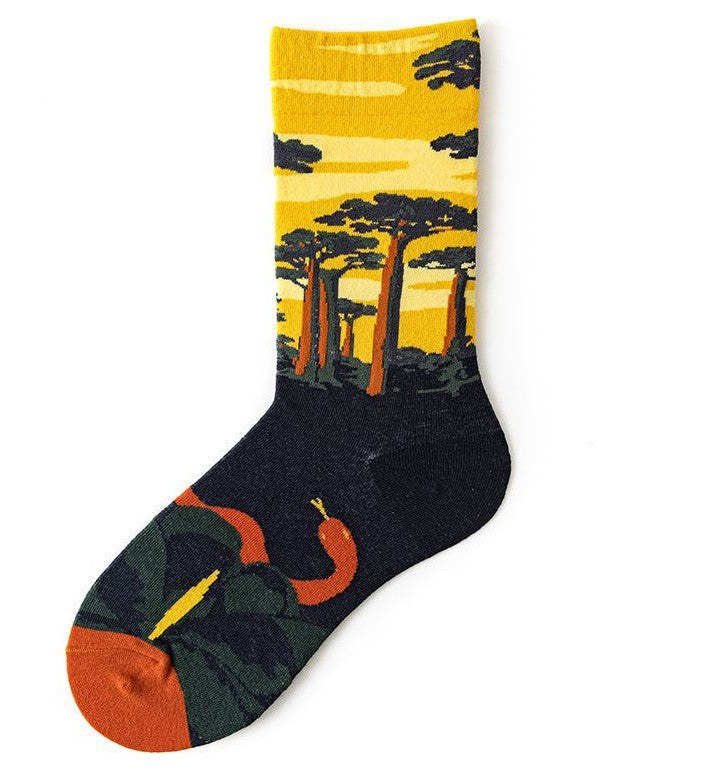 Trendy Mid-calf Length Socks Preppy Style Stockings Artistic Illustration Socks