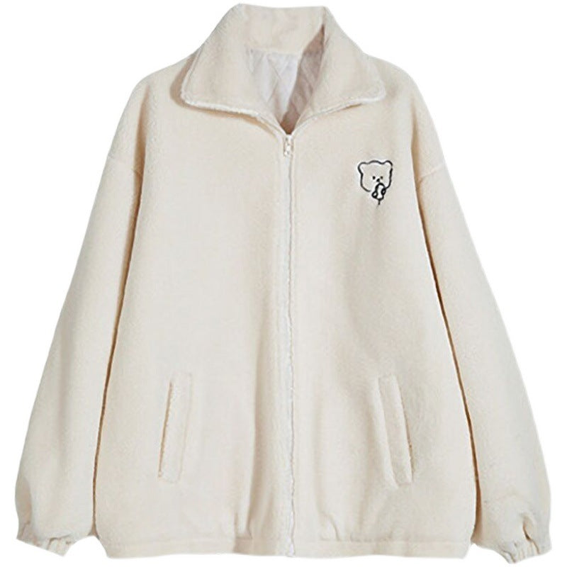 Women's Loose Stand Collar Lamb Wool Coat