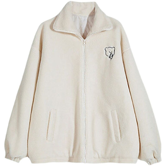 Women's Loose Stand Collar Lamb Wool Coat