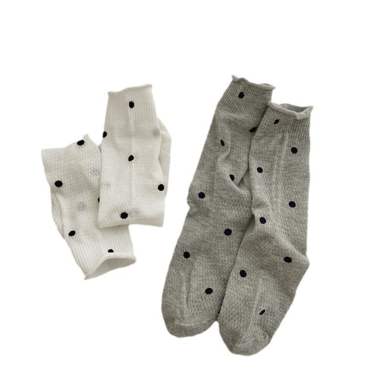 Thin Mesh Polka Dot Hollow Out Mid-calf Length Loose Socks Breathable Sweat Absorbing
