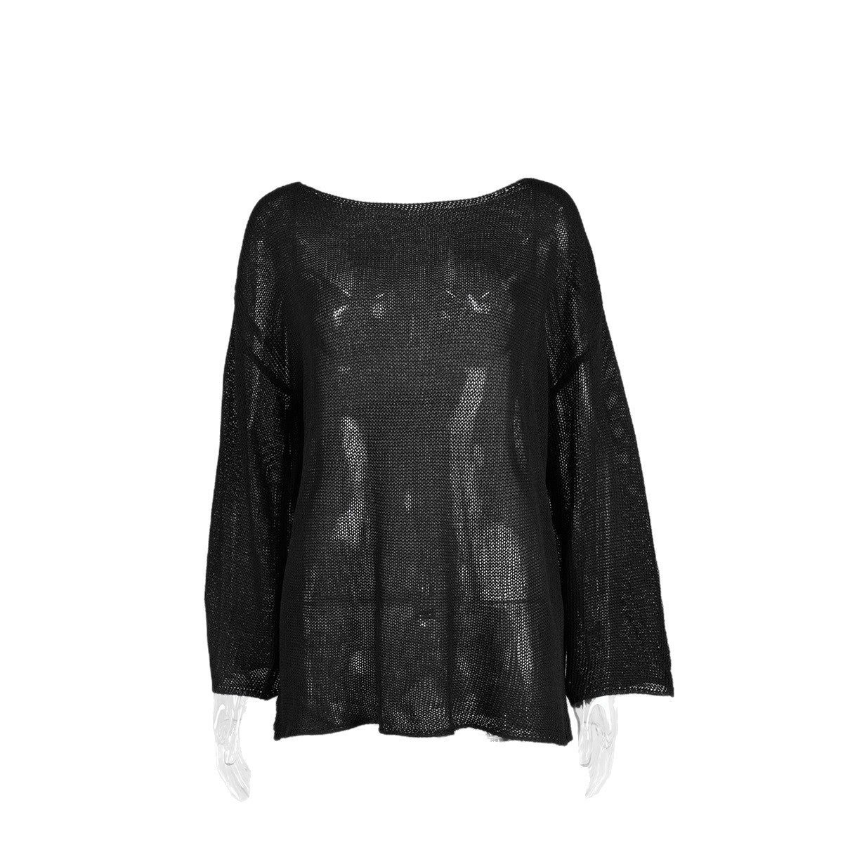 Women's Simple Solid Color Knitted Hollow-out Long-sleeved Sweater