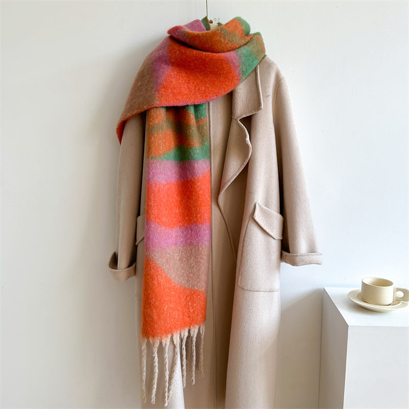 Scarf Simple Color Stitching Thickened Warm