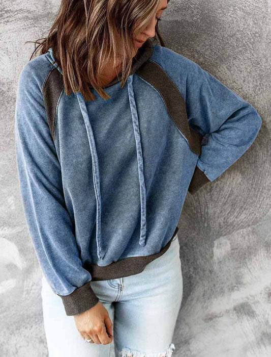 Casual Patchwork Top Hooded Long Sleeve Sweater