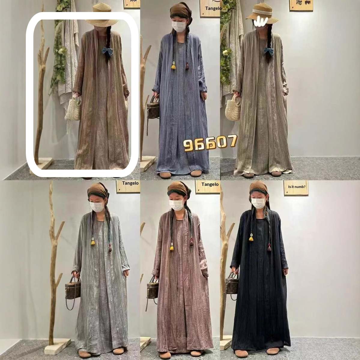 Solid-color Pleated Linen Vest Dress Long Coat Two-piece Set