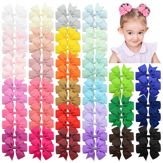 20 60pcs 3 Inches Boutique Grosgrain Ribbon Pinwheel Hair Bows For Baby Girls, Toddler Bows Hair Clip Birthday Gifts In Pair