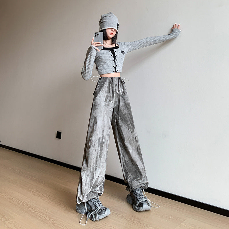 Retro Chinese Style Ink Tie-dye Overalls