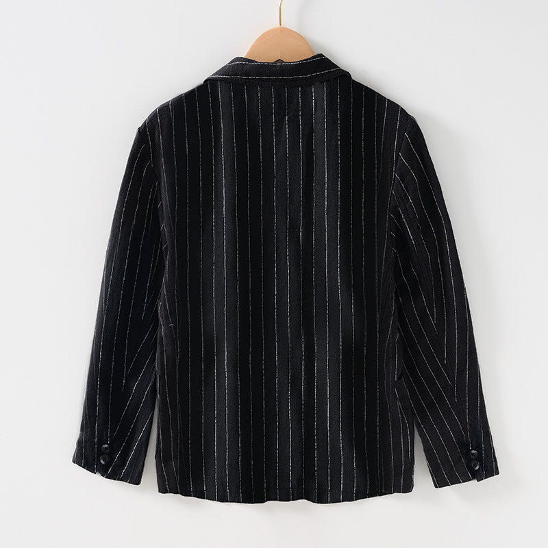 Spring And Autumn Vintage Stripe Loose Ramie Suit