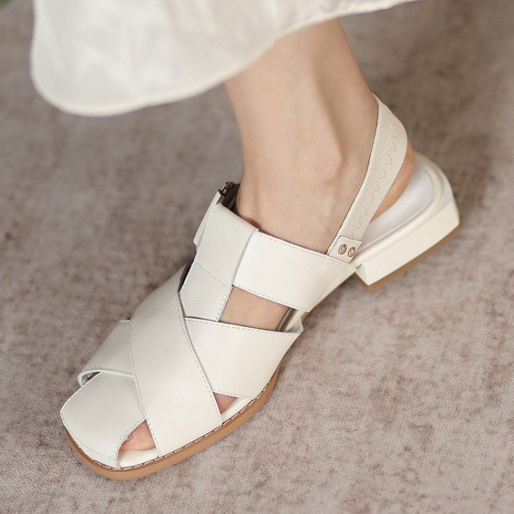 Low-heel Retro Velcro Sandals Thick-heeled Baotou Back Strap Women's Shoes
