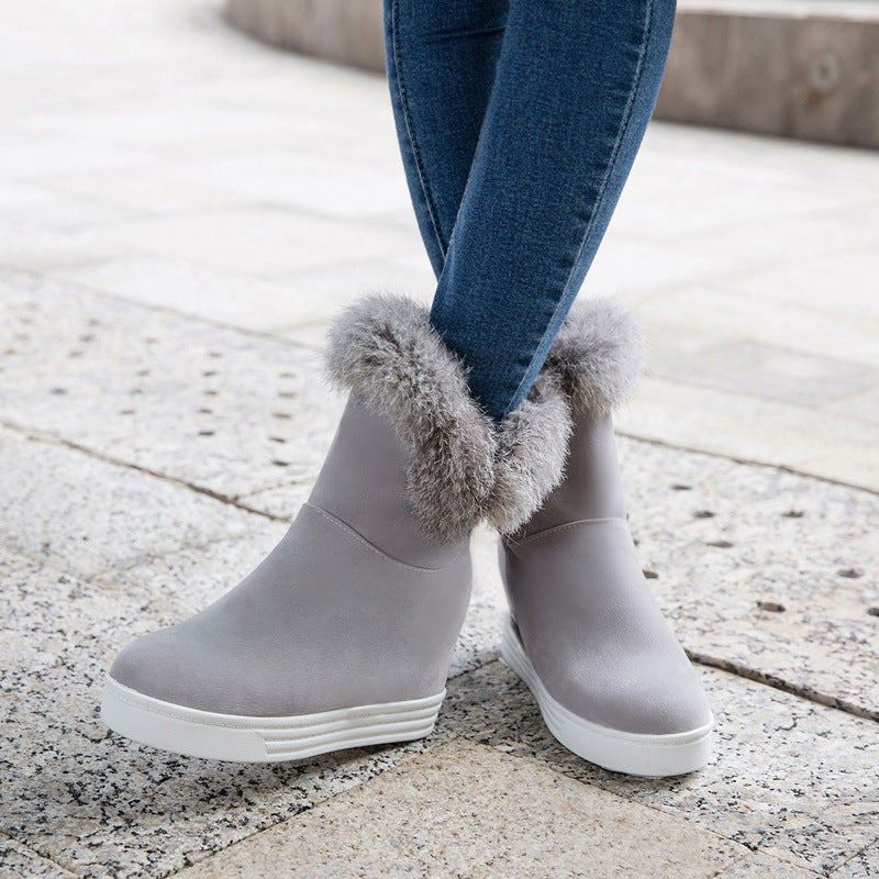 Casual Women's Fur Collar Frosted Short-tube Snow Boots