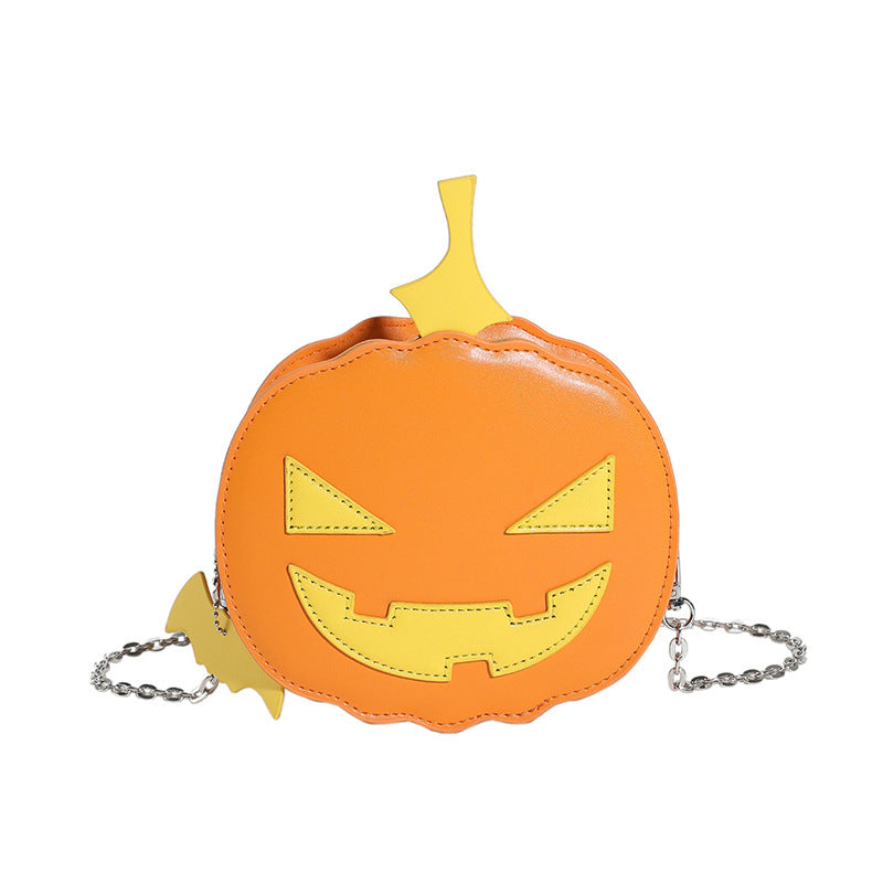 Contrast Color Cartoon Funny Pumpkin Crossbody Shoulder Bag
