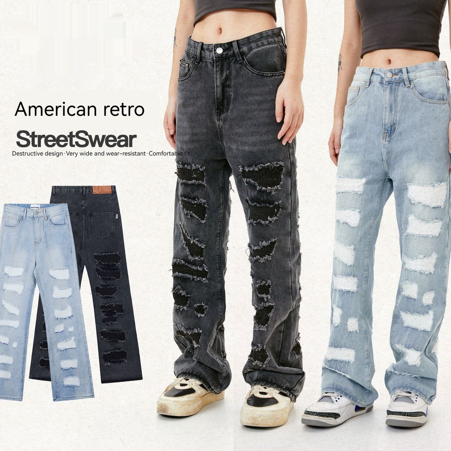 Street Mænds Tøj Vasket Slidt Kattehår Fritidsbukser Ødelagt Kvast Lige Jeans