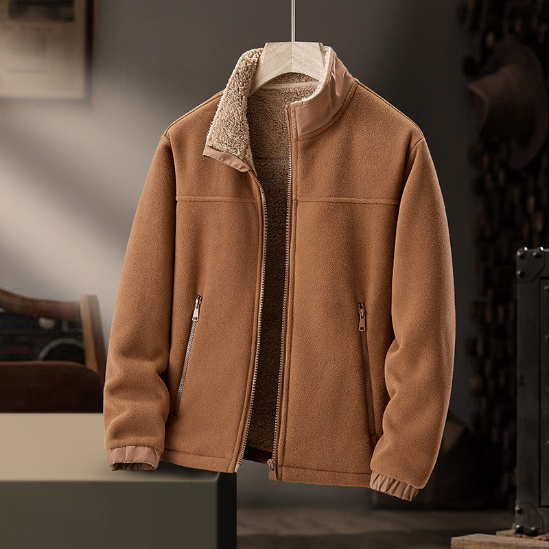 Men's Fleece Casual Hooded Lamb Wool Thickened Warm Cardigan Coat