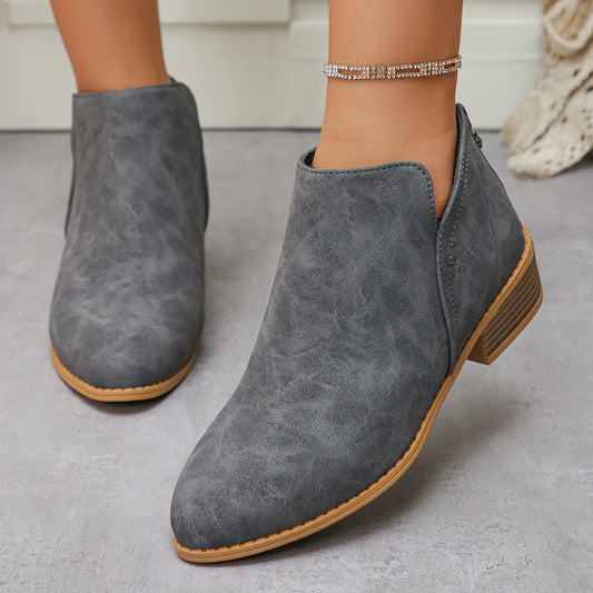 Women's Pointed-toe Leather Boots With Back Zipper