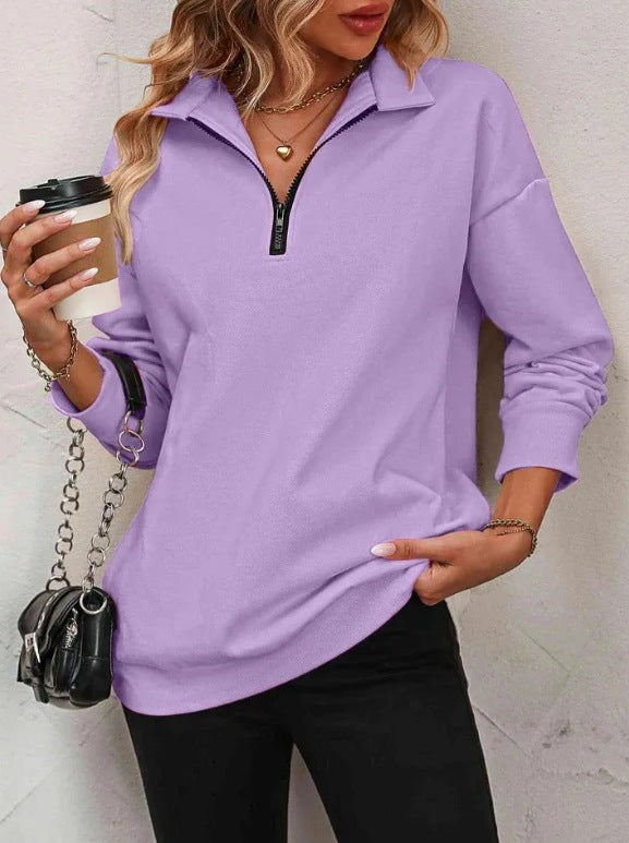 Damemode Halvlangærmet Lynlås Sweatshirt Modepullover