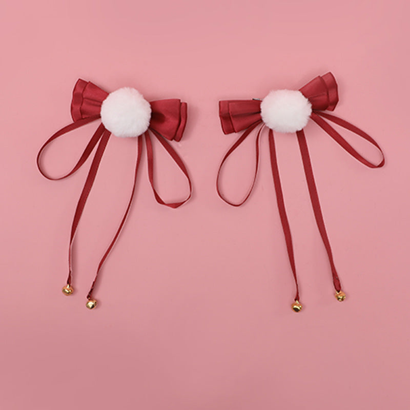 White Ball Bowknot Headdress Bell Cute