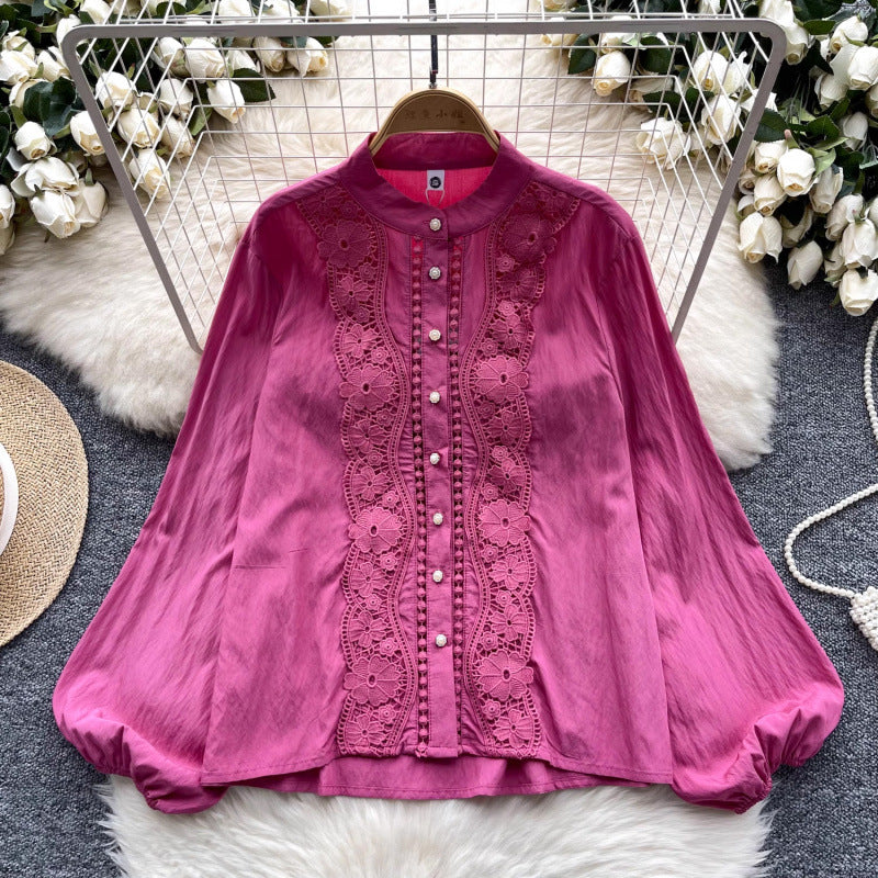 French Shirt Women's Early Autumn New Sweet Heavy Lace