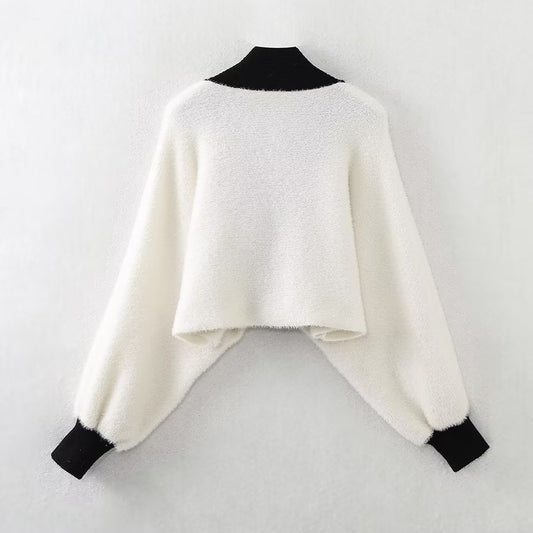 Autumn And Winter New Contrast Color Batwing Shirt Knitted Coat Sweater
