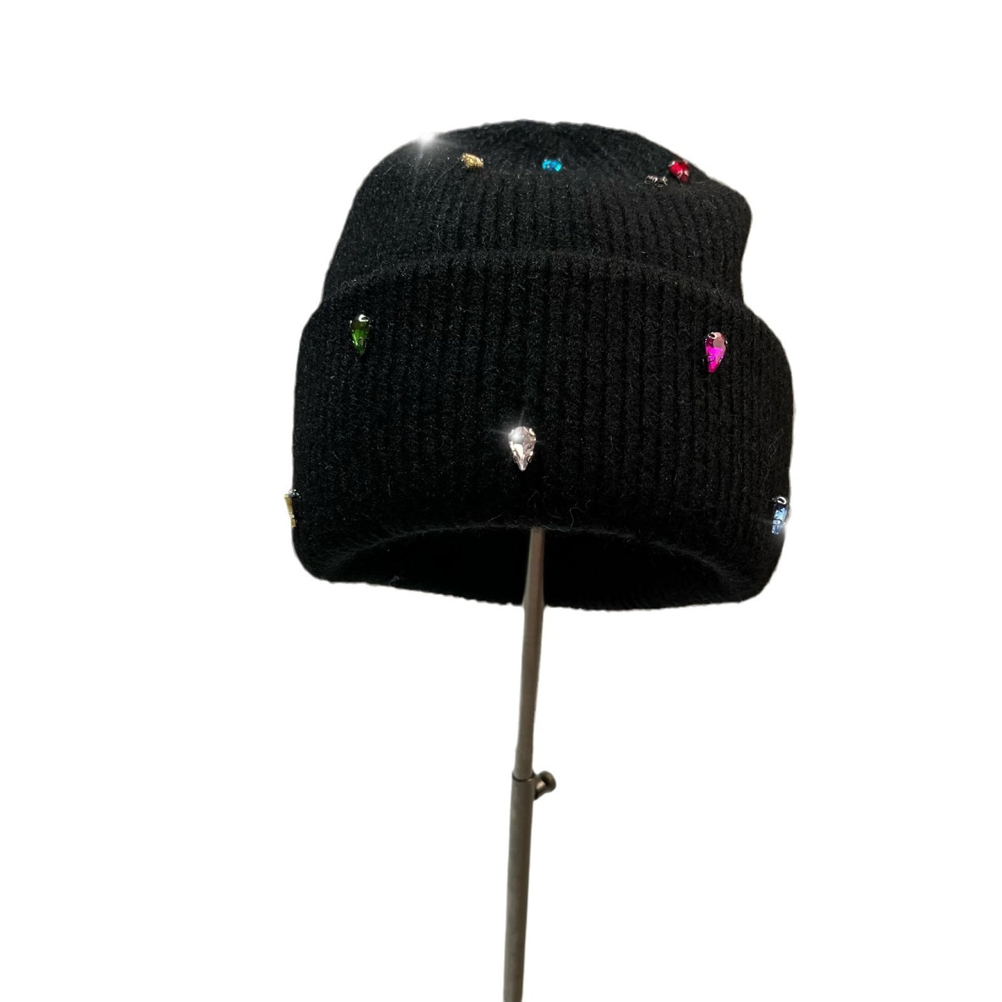 Color Diamond Light Luxury Winter Rabbit Hair Knitted Hat Personality Colorful