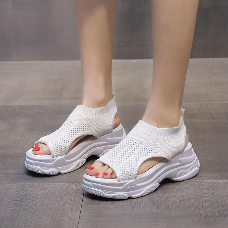 Thick-soled Leg-shaping Knitted Latest Trendy Style Sports Platform Not Tired Feet Comfortable Sandals