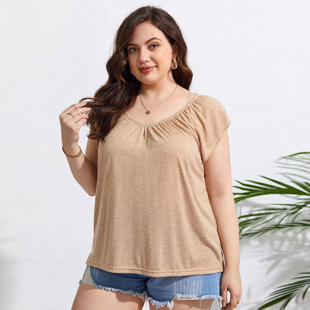 Women's Loose Casual Holiday Home Solid Color Short Sleeve Top