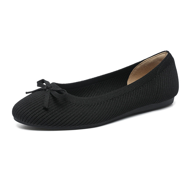 Round Toe Shallow Mouth Flat Pumps Women's Bow Casual Plus Size Convenient Shoes